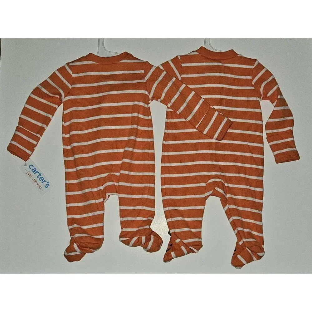 NWT 2 Halloween Footie Pajamas Lot Newborn Waffle Knit Jack-O-Lantern Carter's